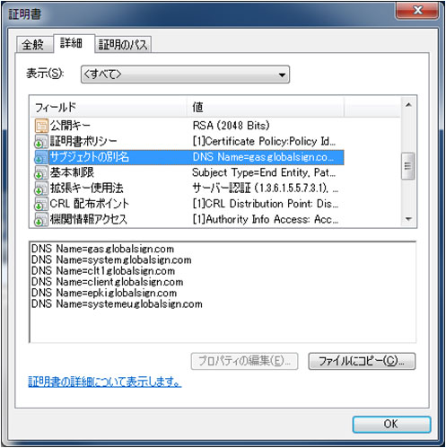 設定されているSANの内容を確認
