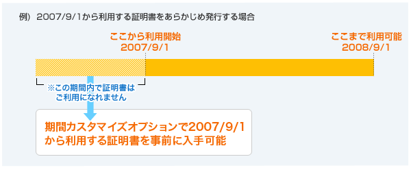 期間カスタマイズオプションで事前にSSLサーバ証明書を導入することが可能